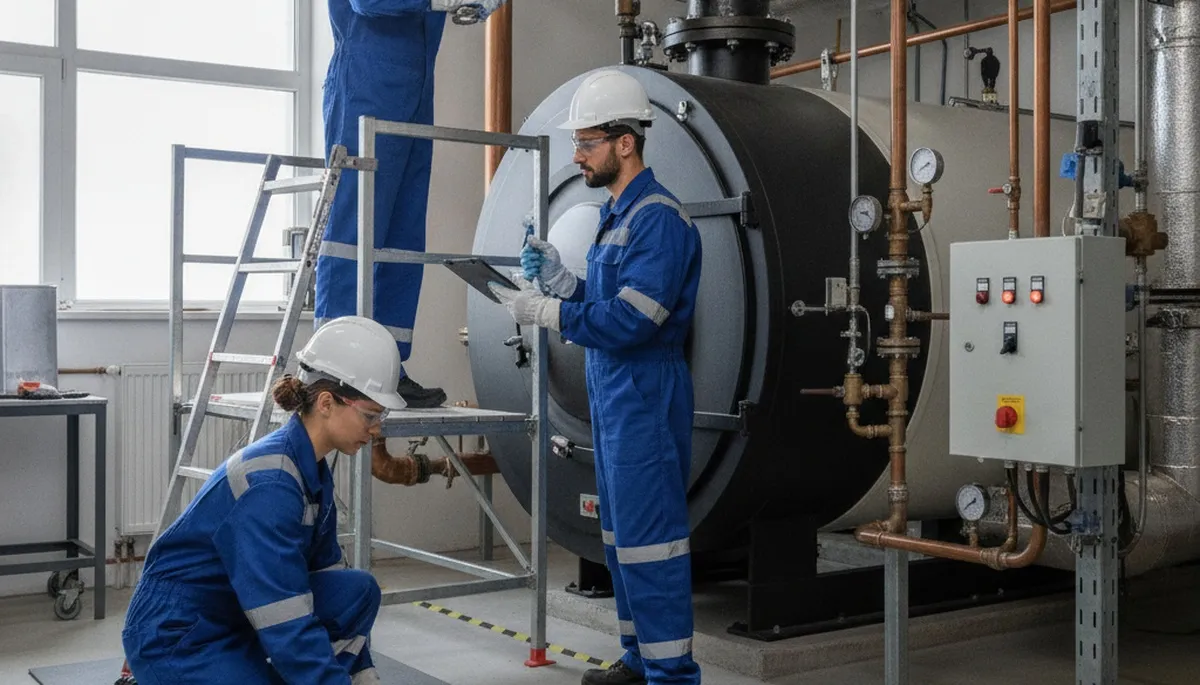 Boiler repair technician servicing Burlington, VT home heating system