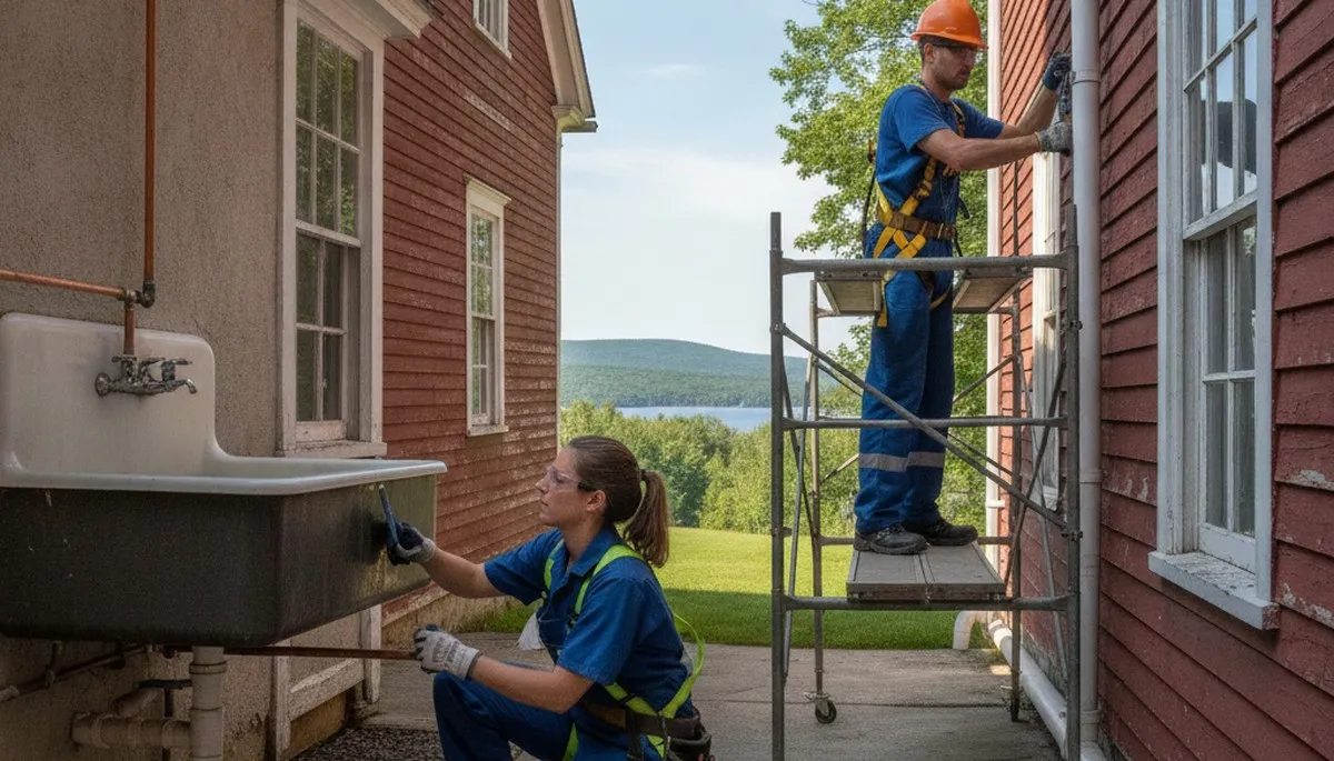 Plumber repairing residential pipe in Burlington, VT for reliable plumbing service