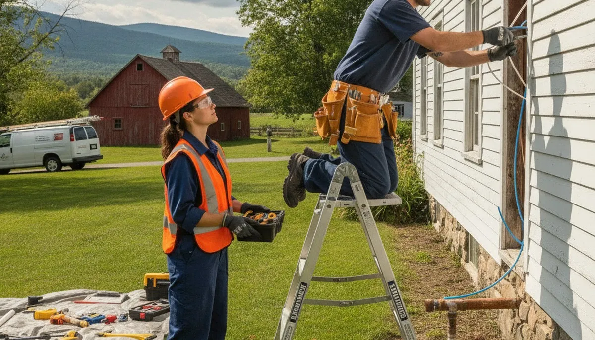 Plumber repairing a leaking pipe in Burlington, VT for residential plumbing service