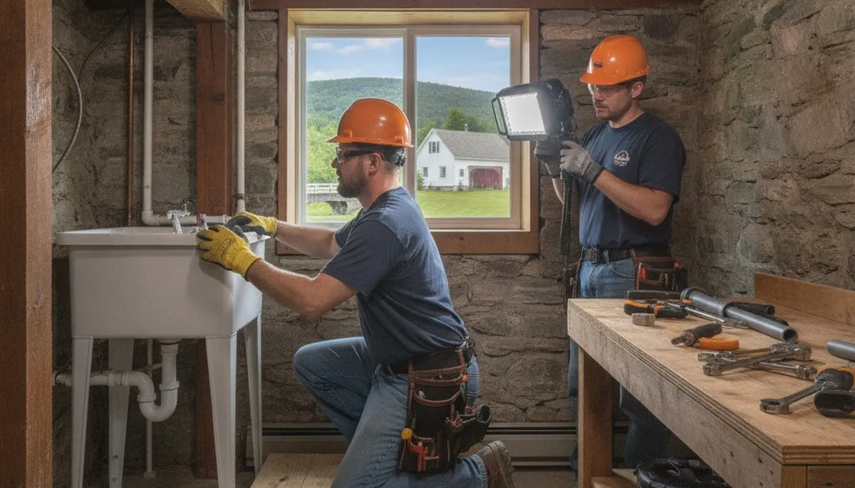 Plumber repairing a leak in Burlington, VT for residential plumbing service