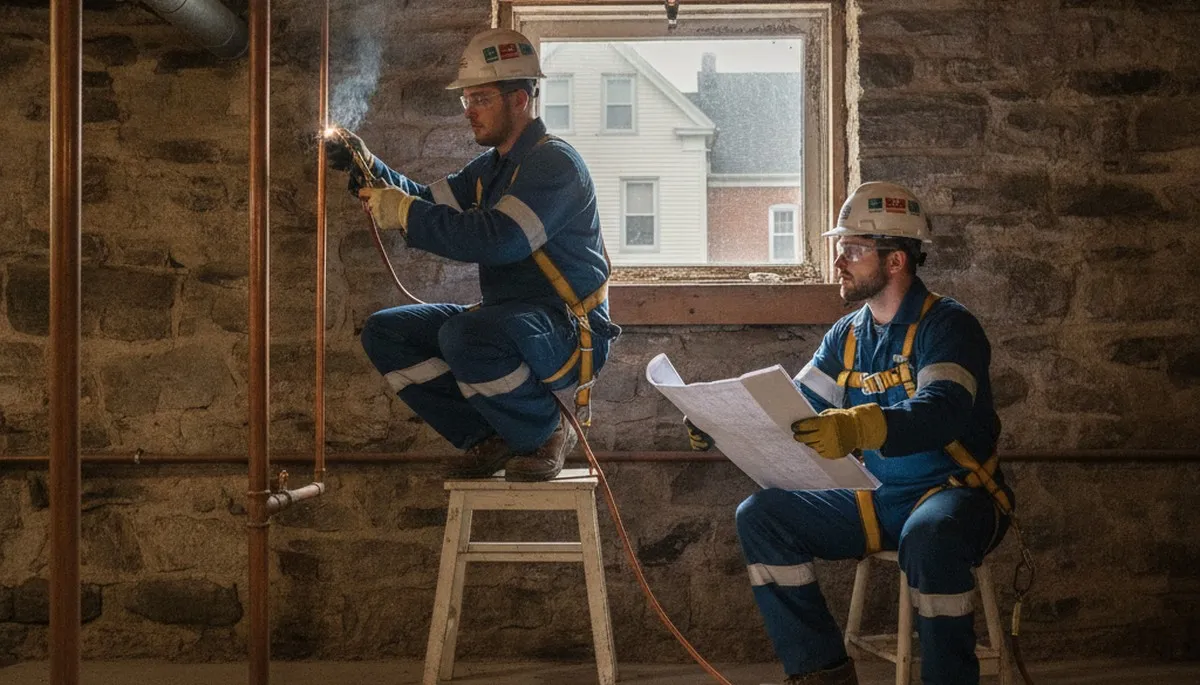 Burlington, VT plumber repairing a leaking pipe for a residential plumbing service