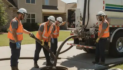 Septic pumping service truck for Burlington, VT homes by On Call Plumbers