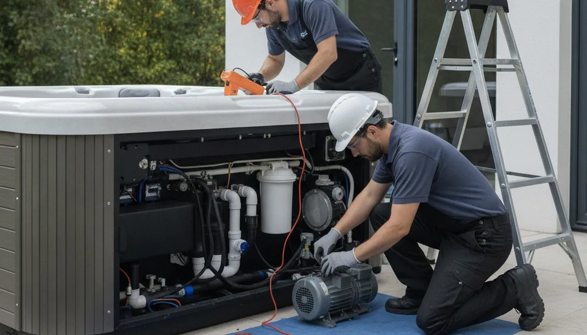 Burlington, VT spa repair plumber servicing jets and plumbing connections for homes