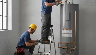 On Call Plumbers repairing a water heater for a Burlington, VT home during same-day service call
